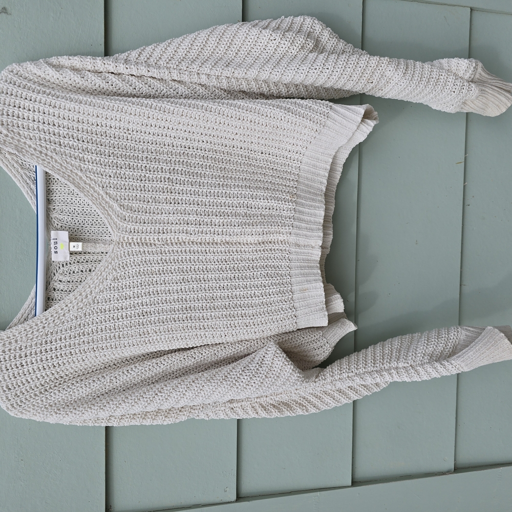 Cream Textured Knit Cardigan Sweater
